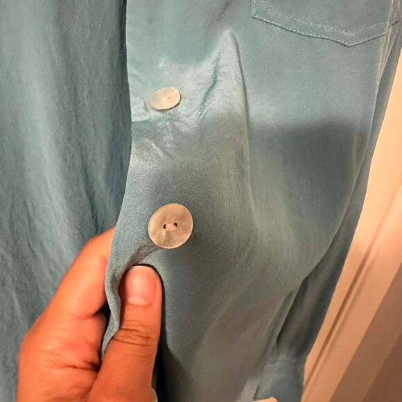 Vintage Teal Blue Sutton Studios 100% Silk Button Up Blouse - Picture 6 of 8